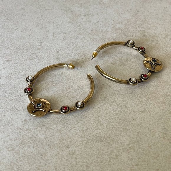 Luv AJ Bohemian Stone Gold Hoop Earrings - Picture 4 of 6